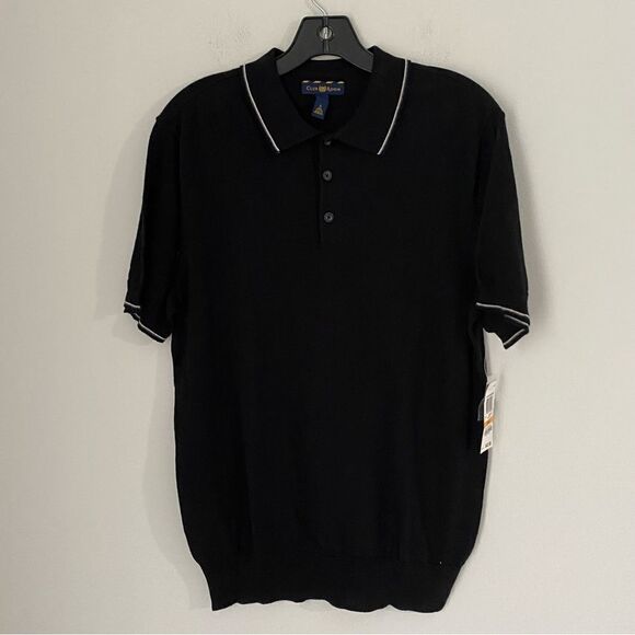 Club Room Men’s Lightweight Black Knit Polo Short size S 100% Cotton - Picture 1 of 4